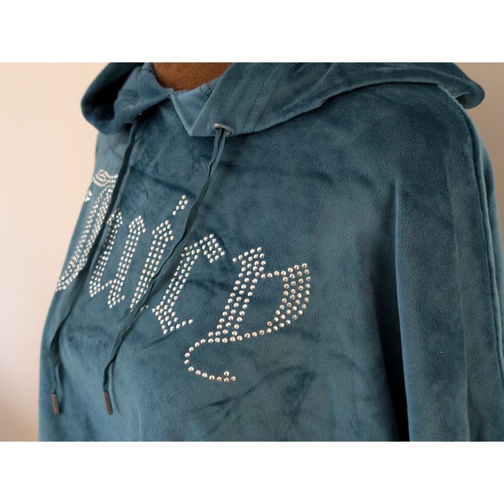 Juicy Couture Teal Velour Rhinestone Lounge Set Cropped Hoodie Joggers M - Picture 4 of 11